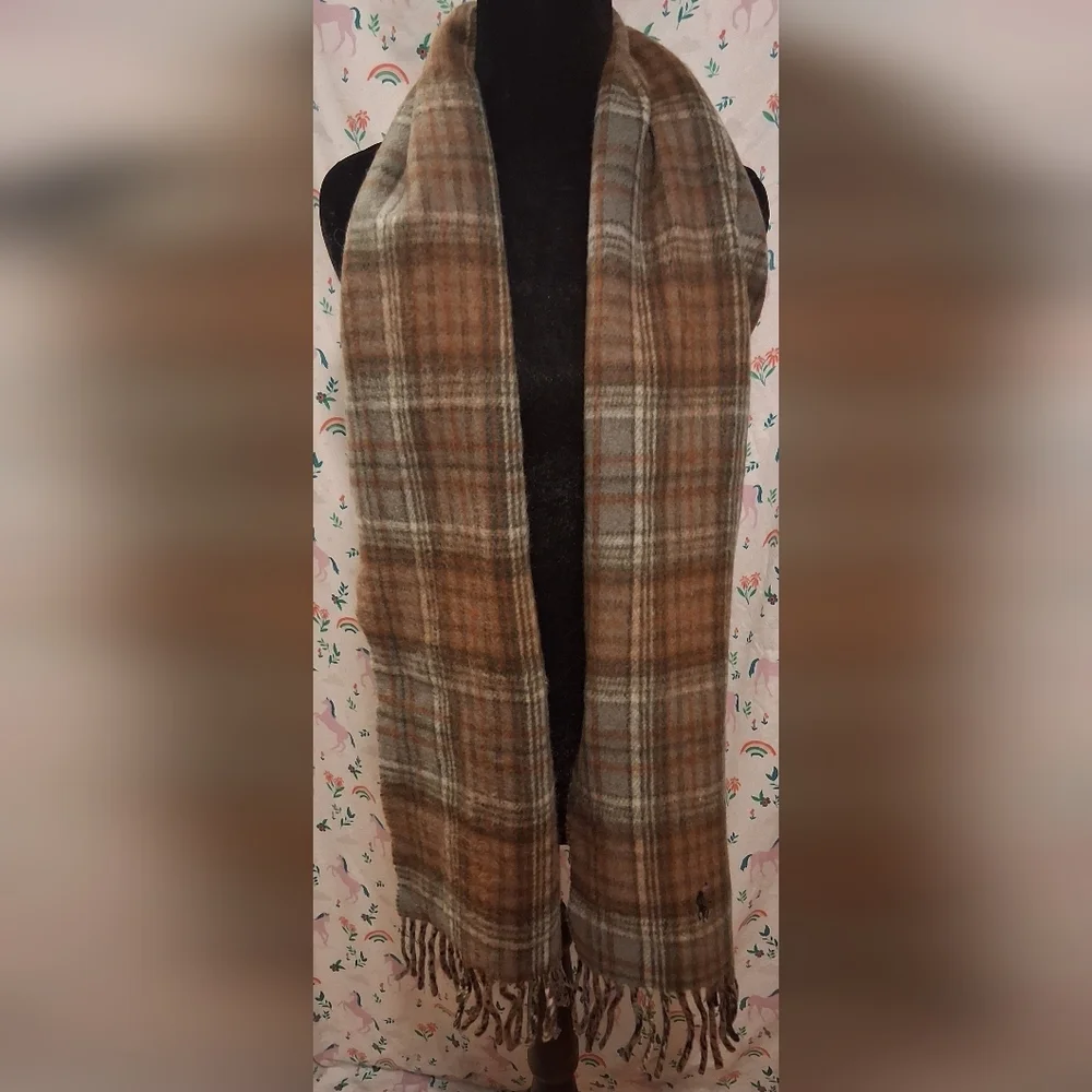 EUC Polo Ralph Lauren Reversible Plaid & Gingham Wool Blend Casual Unisex Scarf